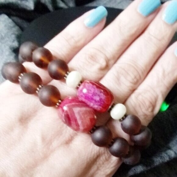 Big Bold & Chunky Stretch Bracelet - Multi Colored Agate + Recycled Glass Beads - Picture 9 of 9